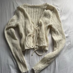 Cream Knit Tie-Front Cardigan